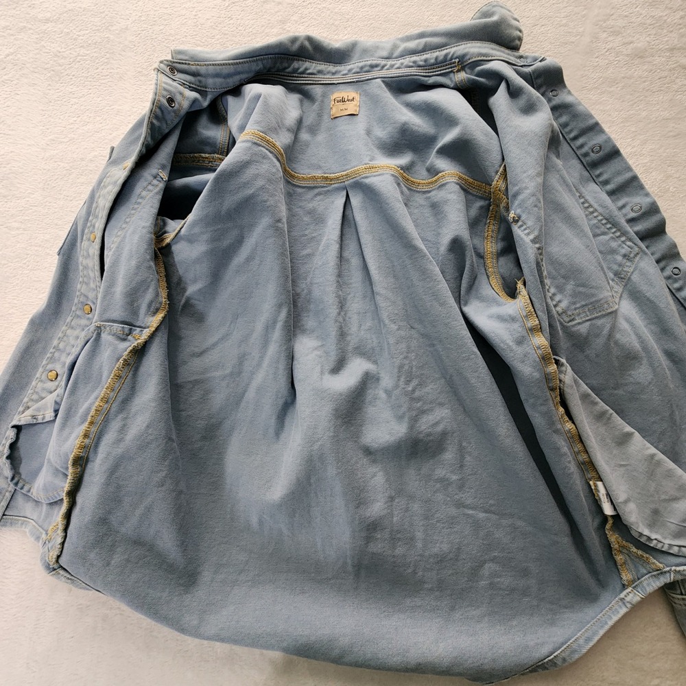 FarWest Denim Shacket Mens Medium Blue Pearl Snaps Utility Workwear Western Coat